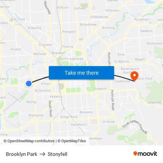 Brooklyn Park to Stonyfell map