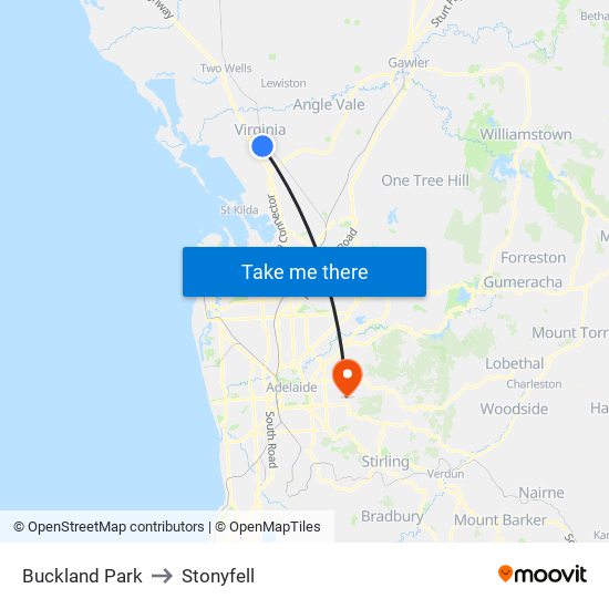 Buckland Park to Stonyfell map