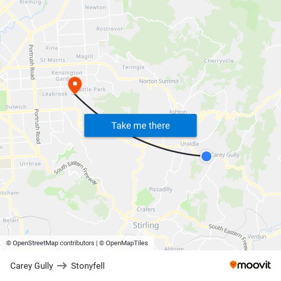 Carey Gully to Stonyfell map