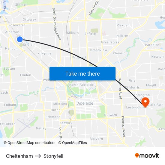 Cheltenham to Stonyfell map