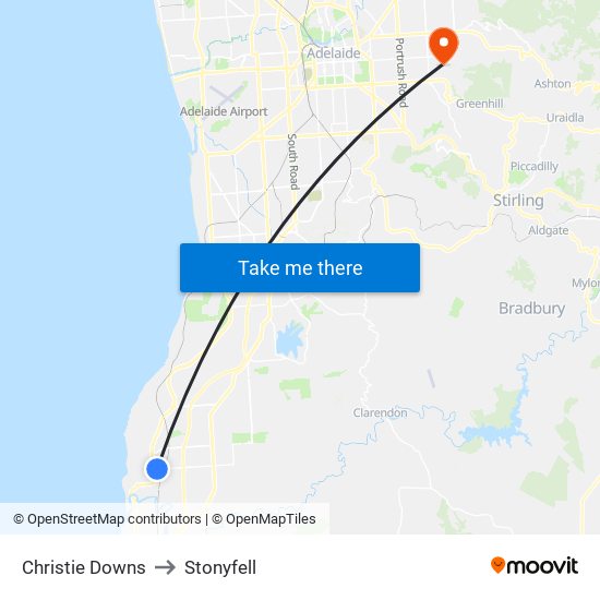 Christie Downs to Stonyfell map