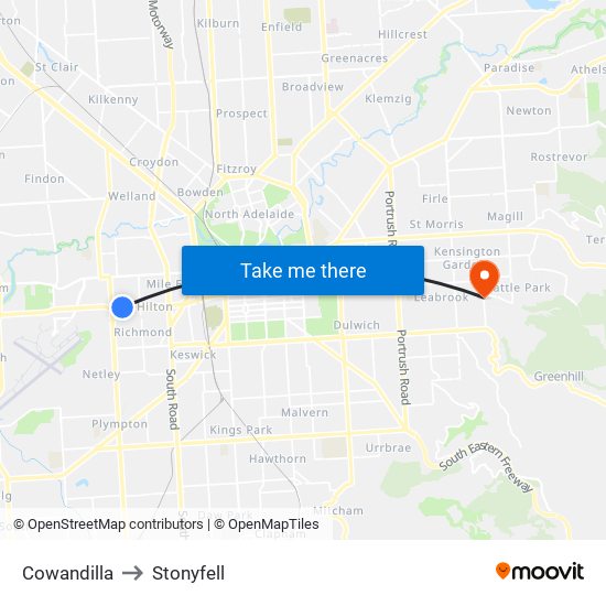 Cowandilla to Stonyfell map