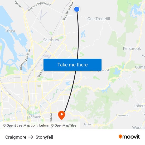 Craigmore to Stonyfell map