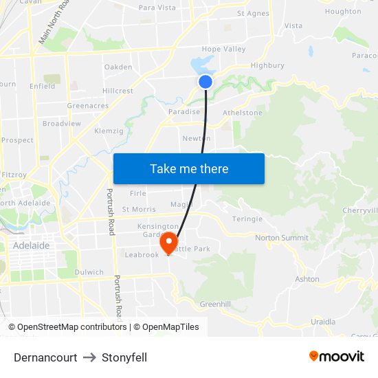 Dernancourt to Stonyfell map