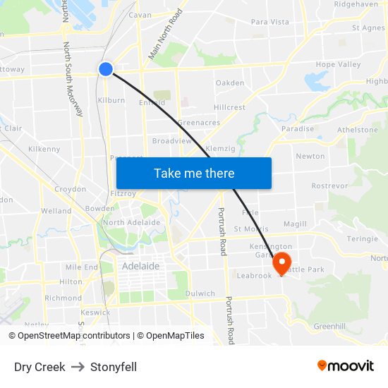 Dry Creek to Stonyfell map