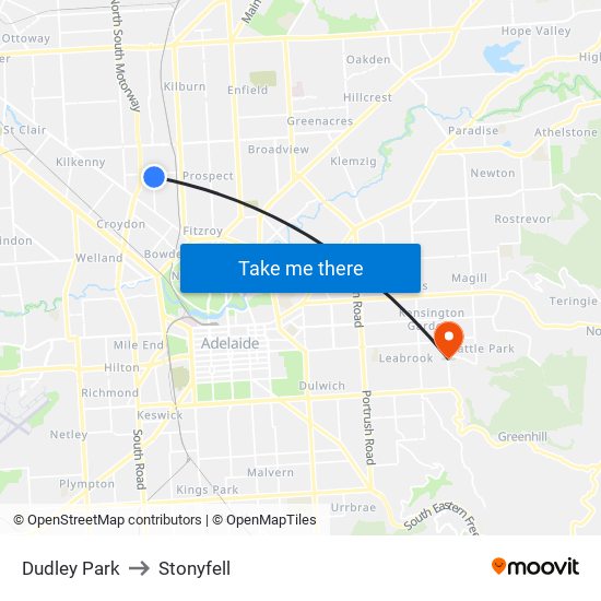 Dudley Park to Stonyfell map