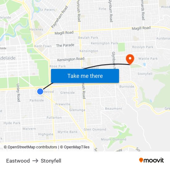 Eastwood to Stonyfell map