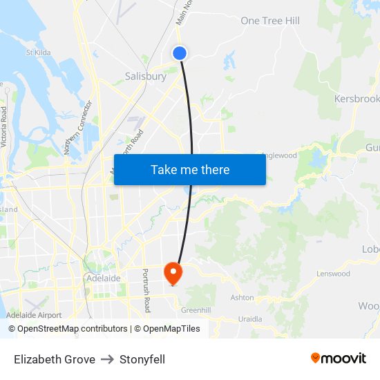 Elizabeth Grove to Stonyfell map
