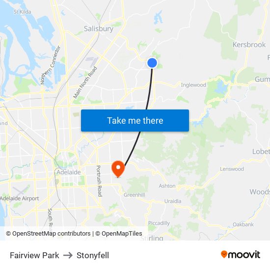 Fairview Park to Stonyfell map