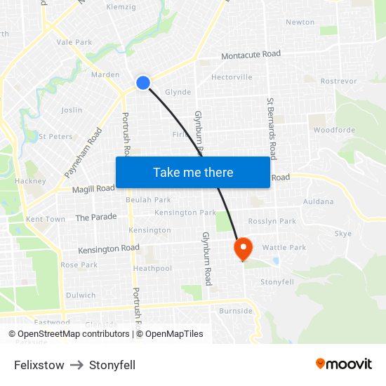 Felixstow to Stonyfell map