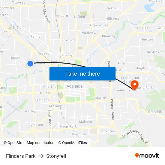 Flinders Park to Stonyfell map