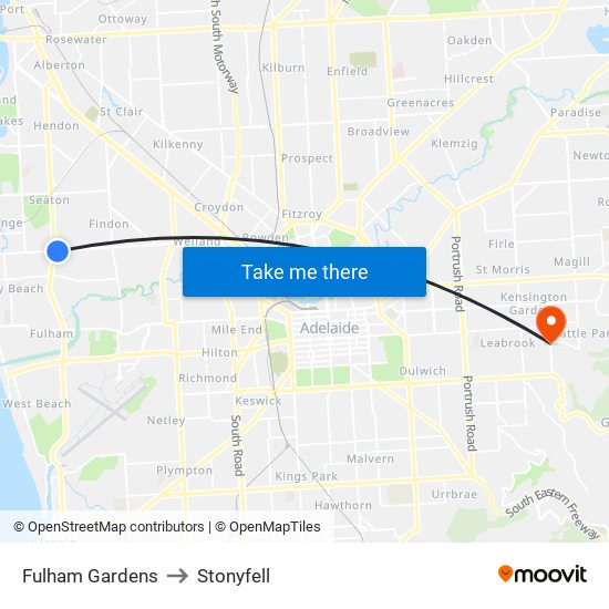 Fulham Gardens to Stonyfell map