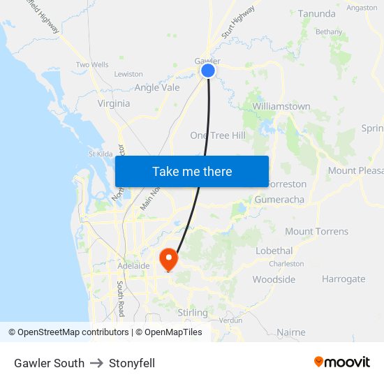 Gawler South to Stonyfell map