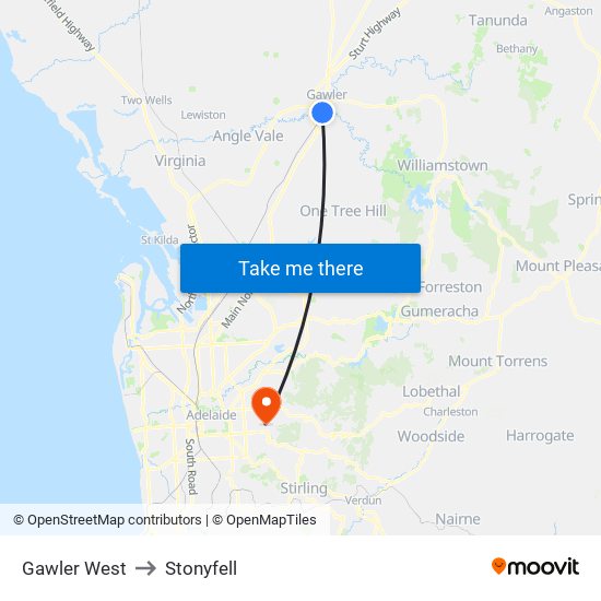 Gawler West to Stonyfell map