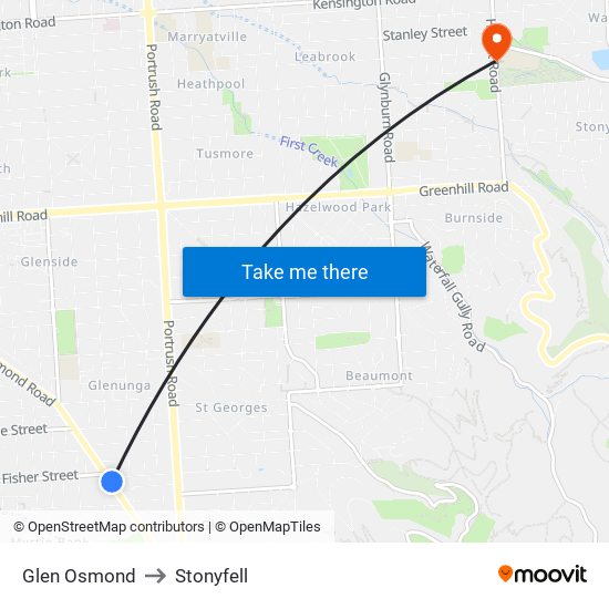 Glen Osmond to Stonyfell map