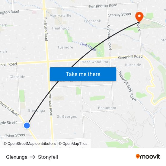 Glenunga to Stonyfell map