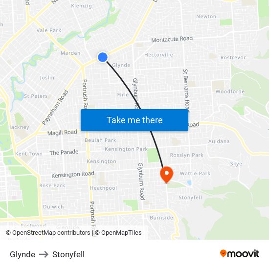 Glynde to Stonyfell map