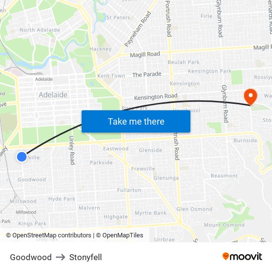 Goodwood to Stonyfell map