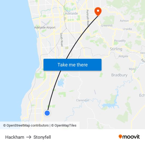 Hackham to Stonyfell map