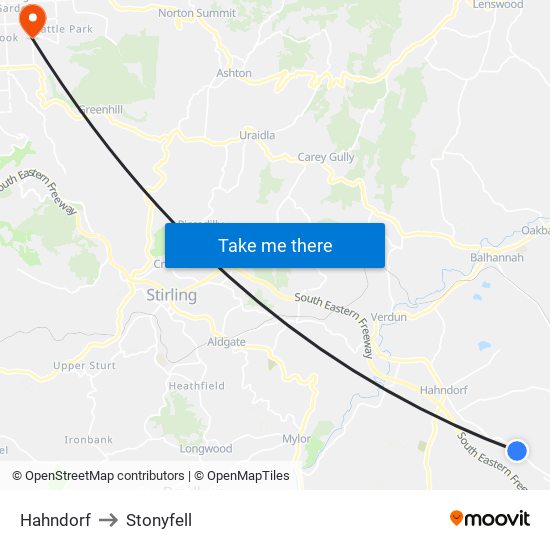 Hahndorf to Stonyfell map