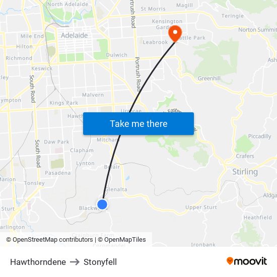 Hawthorndene to Stonyfell map