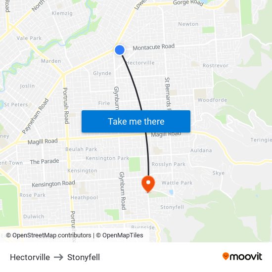 Hectorville to Stonyfell map