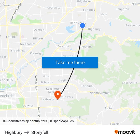 Highbury to Stonyfell map