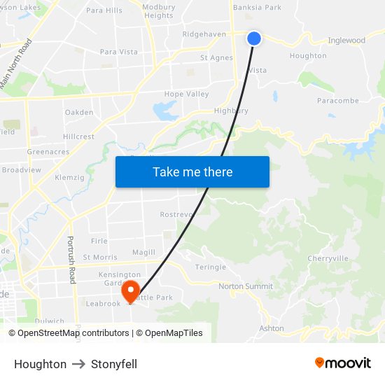 Houghton to Stonyfell map