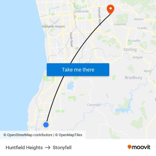 Huntfield Heights to Stonyfell map