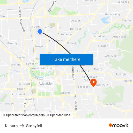 Kilburn to Stonyfell map