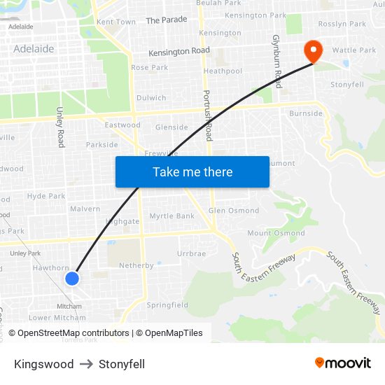 Kingswood to Stonyfell map