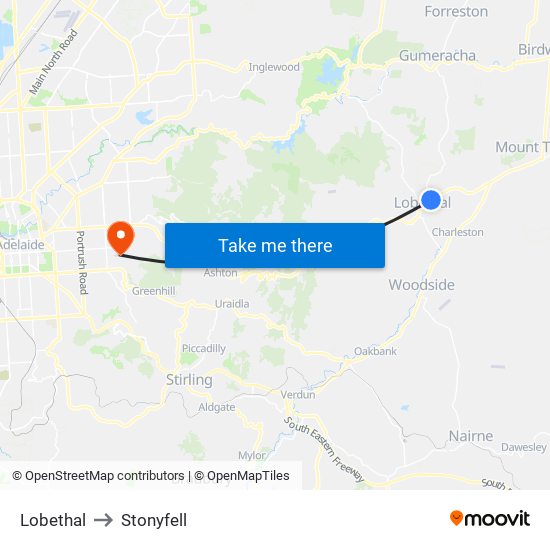 Lobethal to Stonyfell map