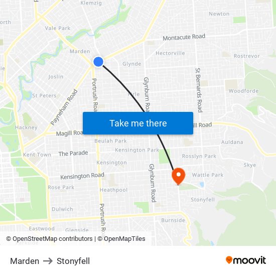 Marden to Stonyfell map