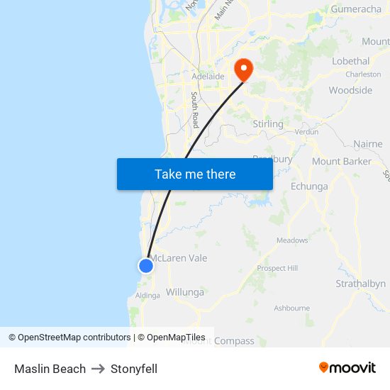 Maslin Beach to Stonyfell map