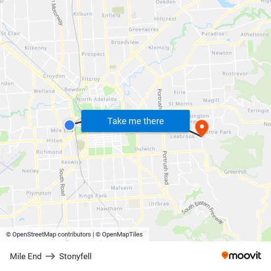 Mile End to Stonyfell map