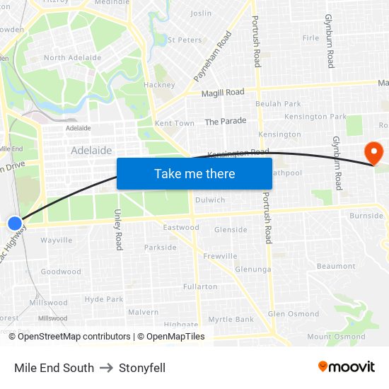 Mile End South to Stonyfell map