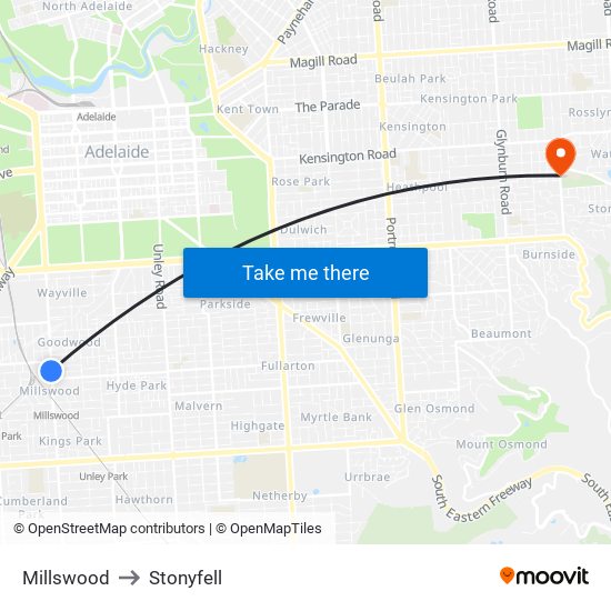 Millswood to Stonyfell map