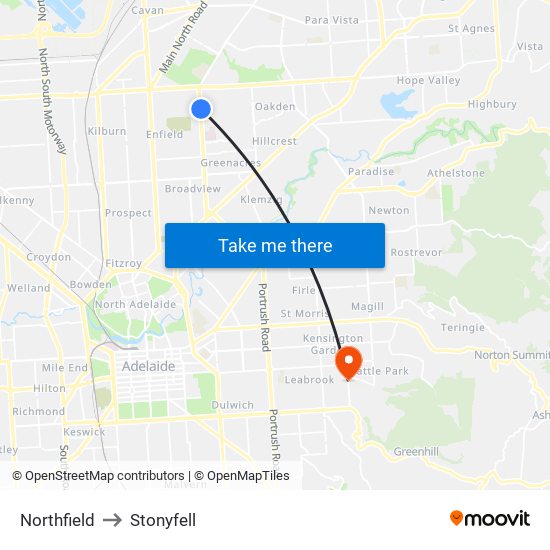 Northfield to Stonyfell map