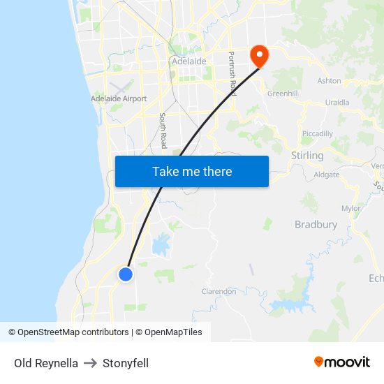 Old Reynella to Stonyfell map