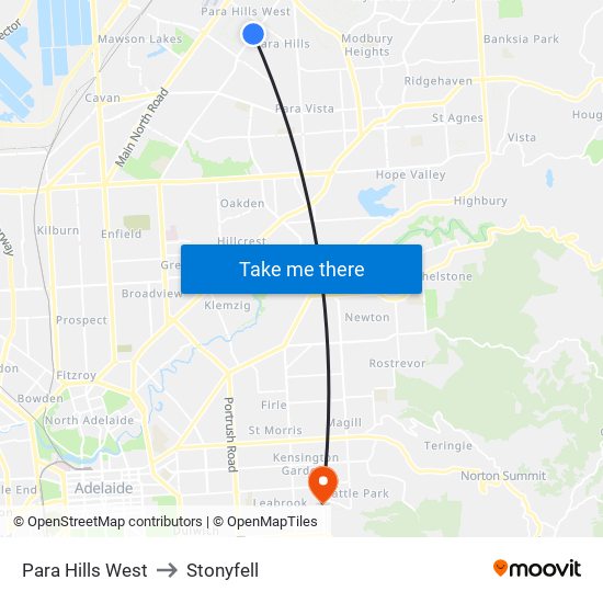 Para Hills West to Stonyfell map