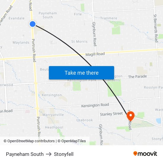 Payneham South to Stonyfell map