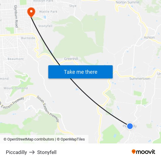 Piccadilly to Stonyfell map