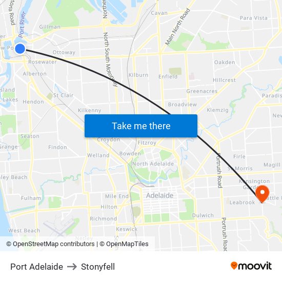 Port Adelaide to Stonyfell map