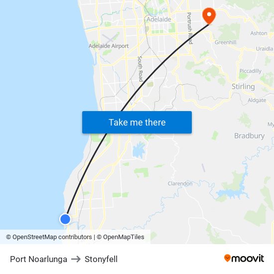 Port Noarlunga to Stonyfell map