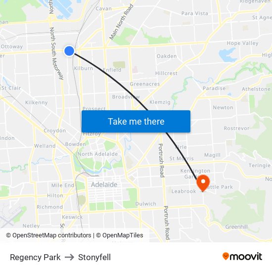 Regency Park to Stonyfell map