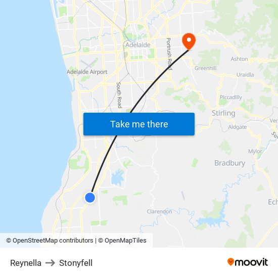 Reynella to Stonyfell map