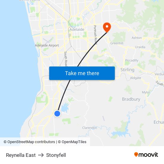 Reynella East to Stonyfell map