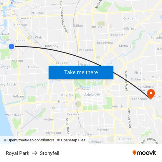 Royal Park to Stonyfell map