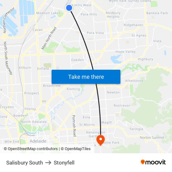 Salisbury South to Stonyfell map