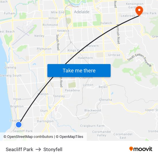 Seacliff Park to Stonyfell map